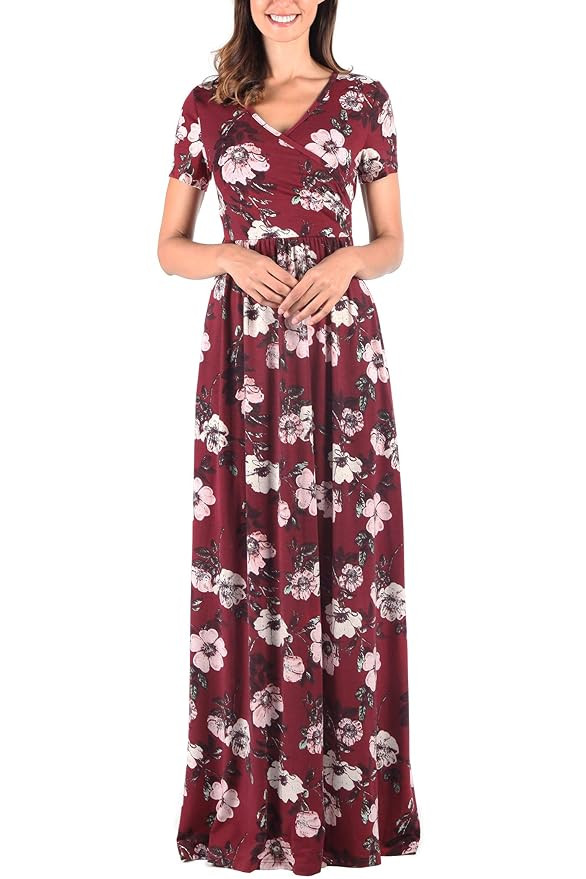 Comila Women's Summer V Neck Short Sleeves Casual Floral Maxi Dress with Pockets | Amazon (US)
