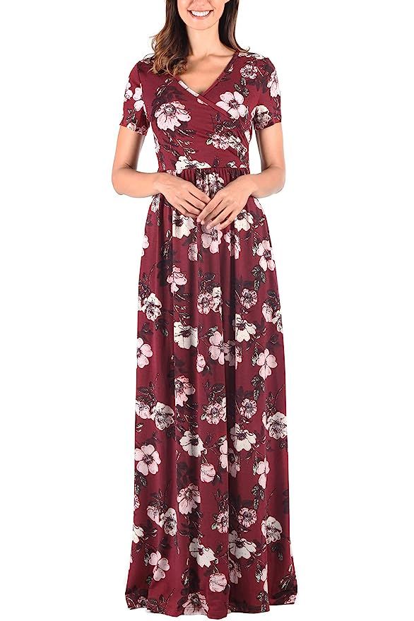 Comila Women's Summer V Neck Short Sleeves Casual Floral Maxi Dress with Pockets | Amazon (US)