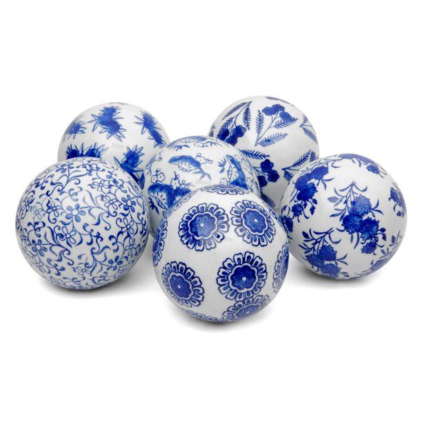 Oriental Furniture 4" Blue & White Decorative Porcelain Ball Set, decorative item, oriental desig... | Walmart (US)