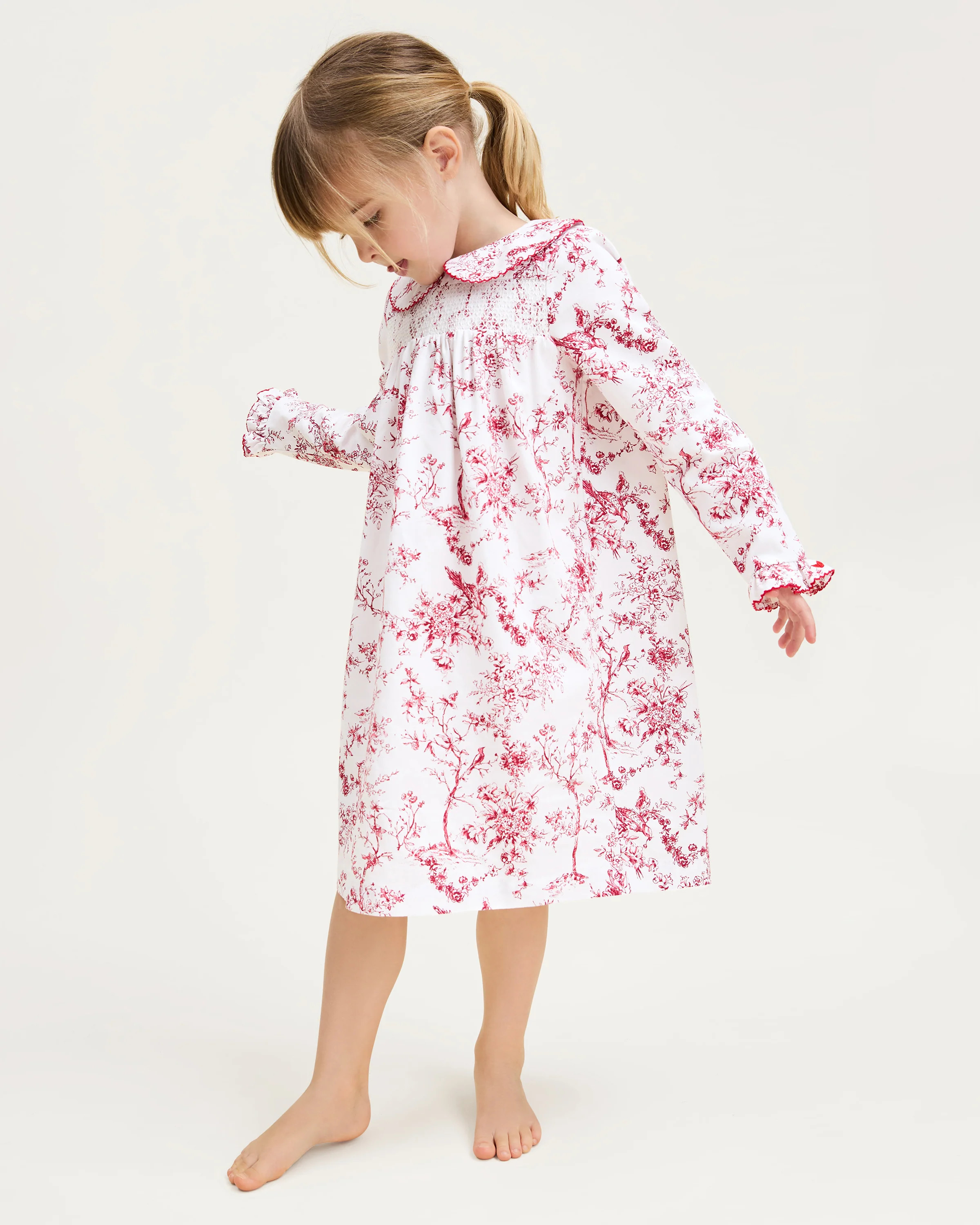 Girl's Twill Eloise Nightgown in Red Timeless Toile | Petite Plume