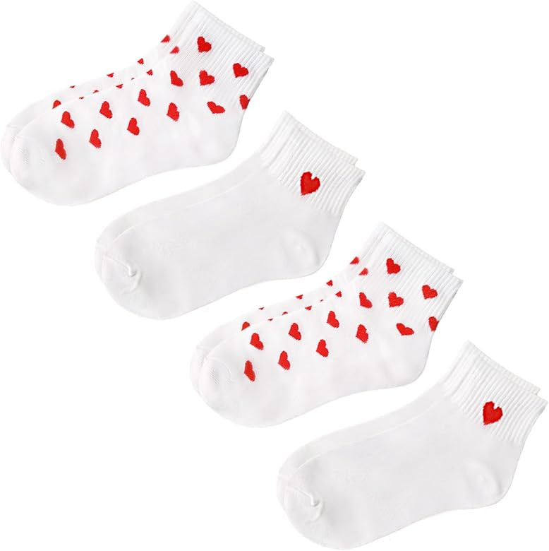 4 Pairs Heart Ankle Socks,Cute Novelty Crew Sock for Womens Teens Girls,Girlfriend,Wife as Valent... | Amazon (US)