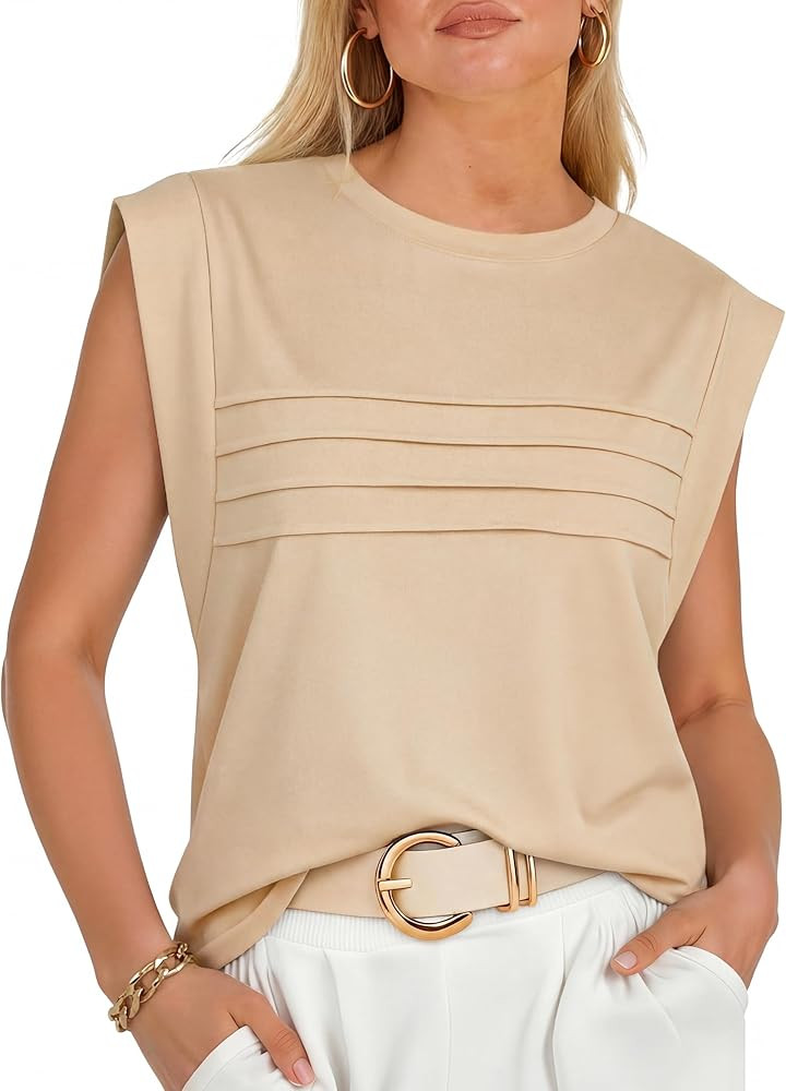 Cap Sleeve Tops for Women with Pleated Design - Sleeveless Top for Women Modest T Shirts for Wome... | Amazon (US)