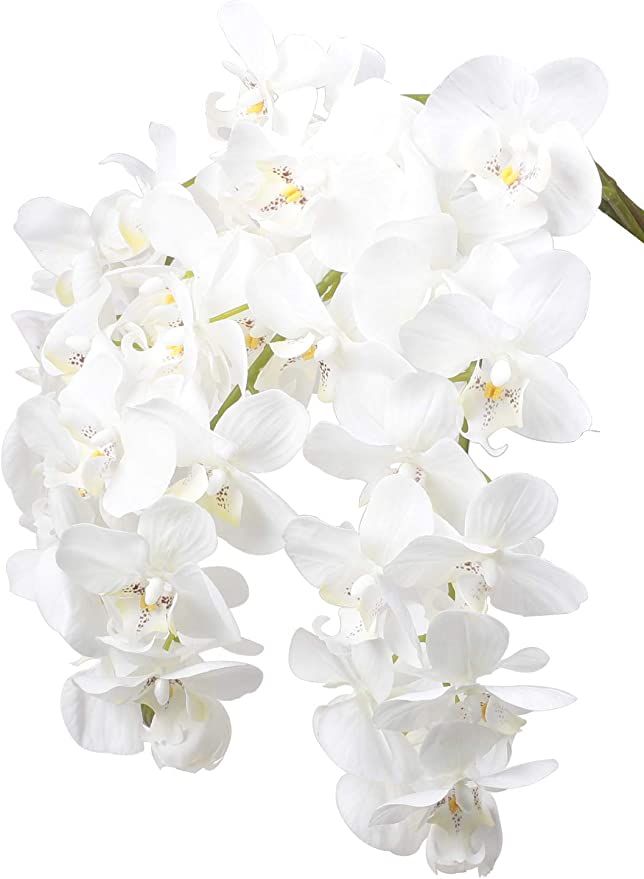 Ivalue 28" Artificial Orchid Flower Stem Plants Pack of 4 Real Touch White Simulation Butterfly P... | Amazon (US)