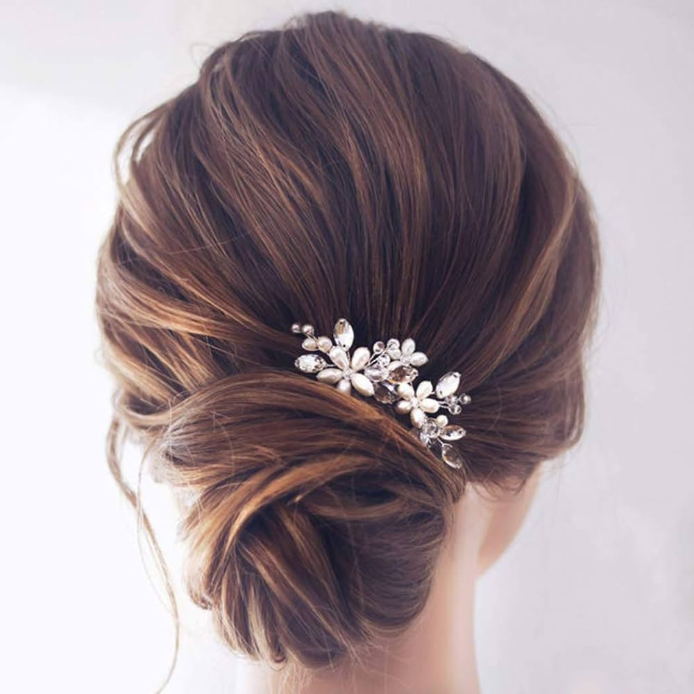 Jakawin Bride Wedding Pearl Hair Pins Flower Hair Piece Rhinestone Bridal Hair Accessories for Wo... | Amazon (US)
