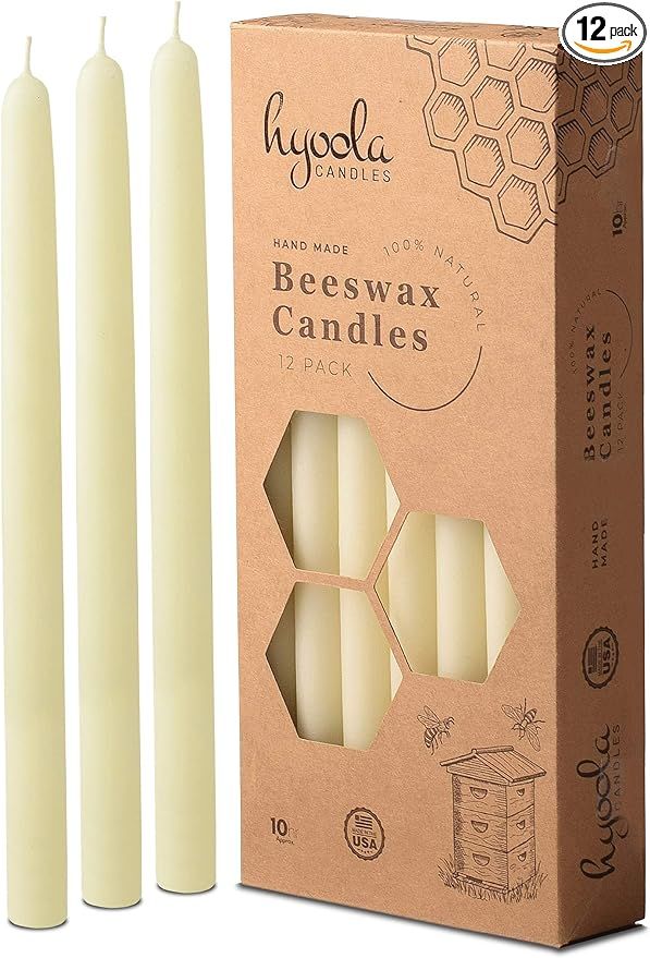 Hyoola 10" Beeswax Taper Candles 12 Pack - Handmade, All Natural, 100% Pure Unscented Bee Wax Can... | Amazon (US)
