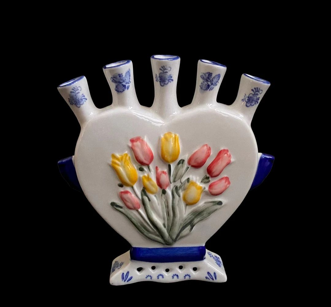 Tulip Flower Arrangement Vase, Blue and White Dutch Art Vase, Delftware Vase Centerpiece, Several... | Etsy (US)