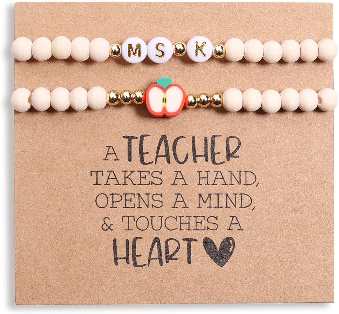 Personalized Teacher Bracelet for Women, 2 Pcs Initial Mrs Miss Ms Teacher Appreciation Gifts Wit... | Amazon (US)
