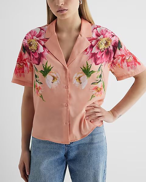 Floral Short Sleeve Button Up Boxy Shirt | Express