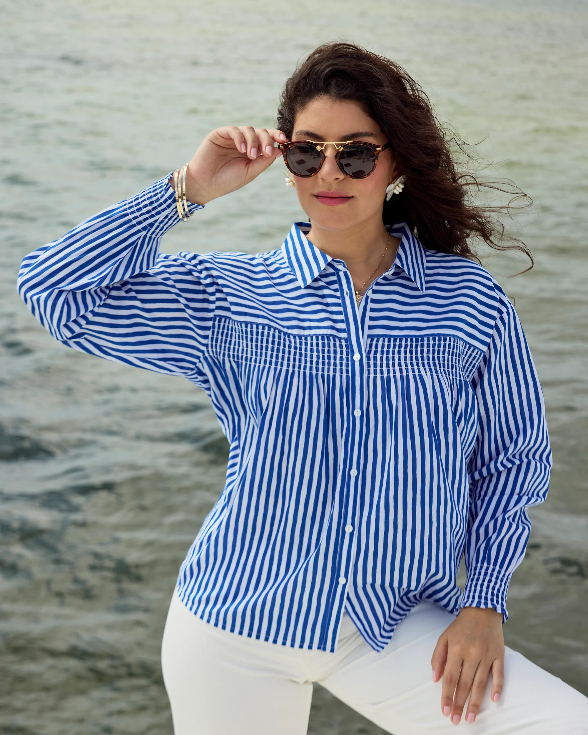 Seaside Stripes - Easy Street Blouse - Blue Cloud | Printfresh