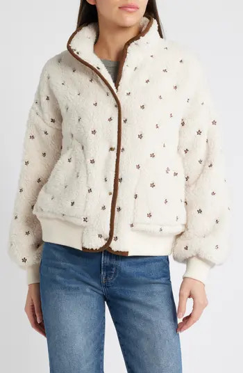 THE GREAT. The Blackbird Floral Embroidery High Pile Fleece Jacket | Nordstrom | Nordstrom
