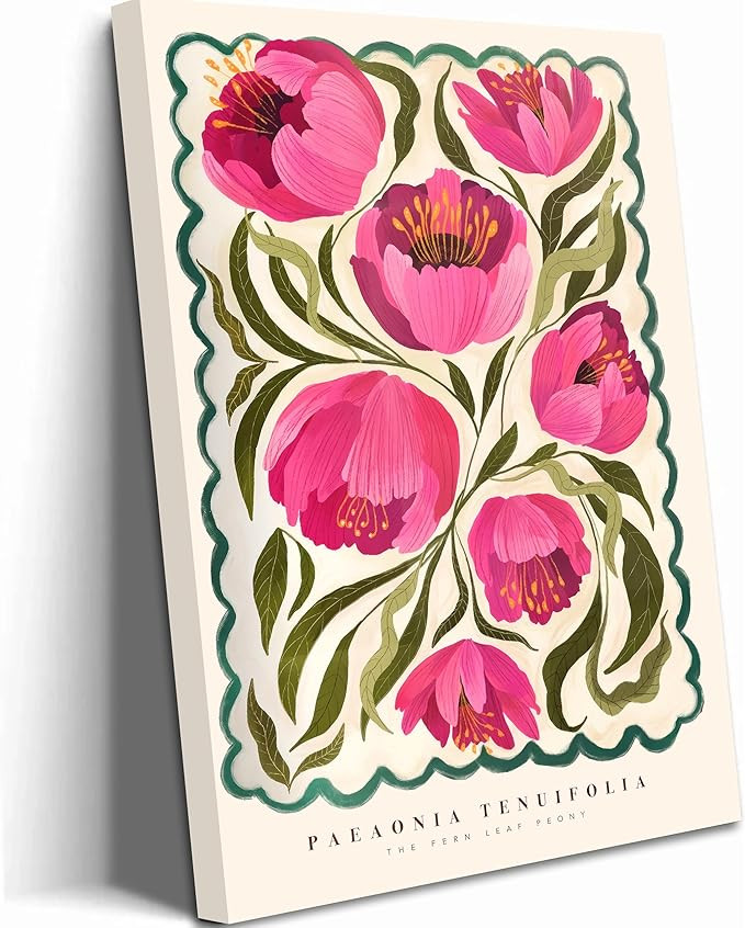 Pink Peony Flower Canvas Wall Art Modern Abstract Colourful Floral Pictures Wall Decor Quirky Sum... | Amazon (US)