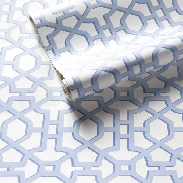 Chinois Lattice French Blue Wallpaper | Annie Selke