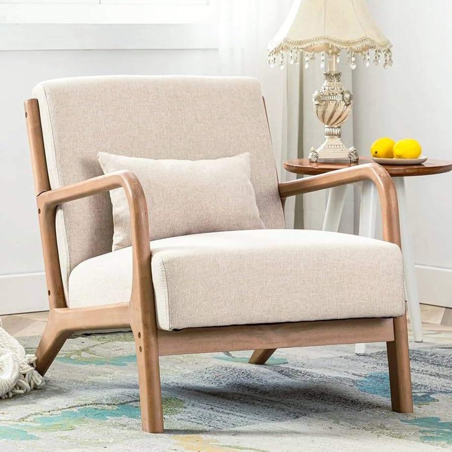 ANJ Mid Century Modern Accent Chair, Comfy Fabric Living Room Chairs with Solid Wood Frame, Loung... | Amazon (US)