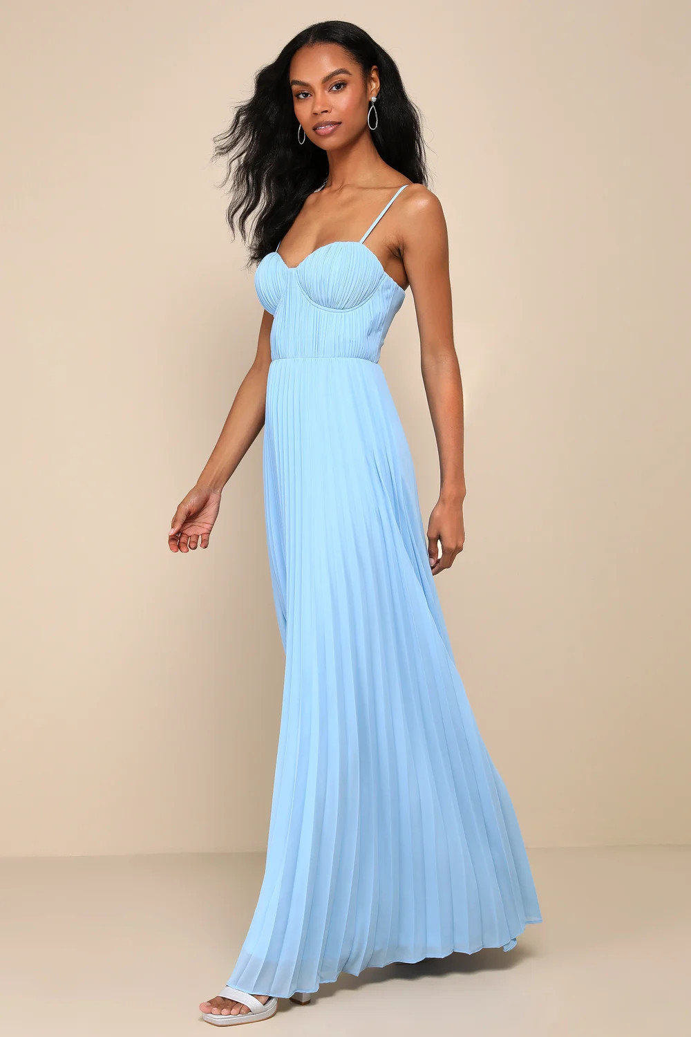 Admirable Elegance Light Blue Pleated Bustier Maxi Dress | Lulus