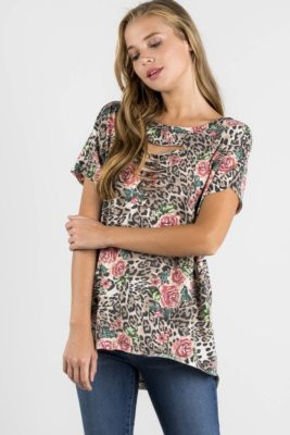Leopard Print Cut-Out Neck Open Back Short Sleeve Top  | eBay | eBay US