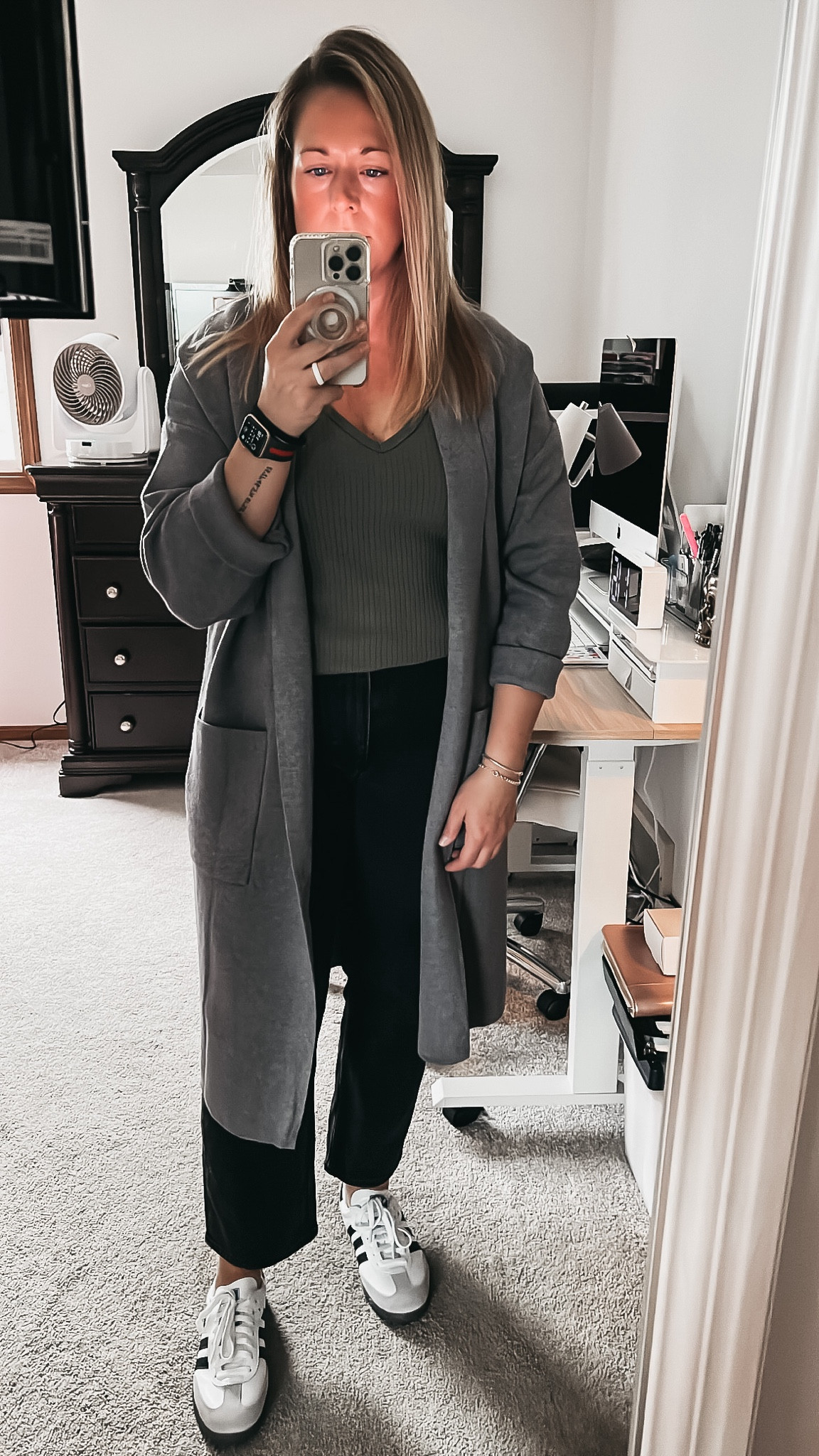 The best cardigan on Amazon. Sized down to a medium. Abercrombie jeans size 31, run TTS, Adidas Samba OG sized down 1/2 size 

#LTKstyletip #LTKshoecrush #LTKfindsunder100