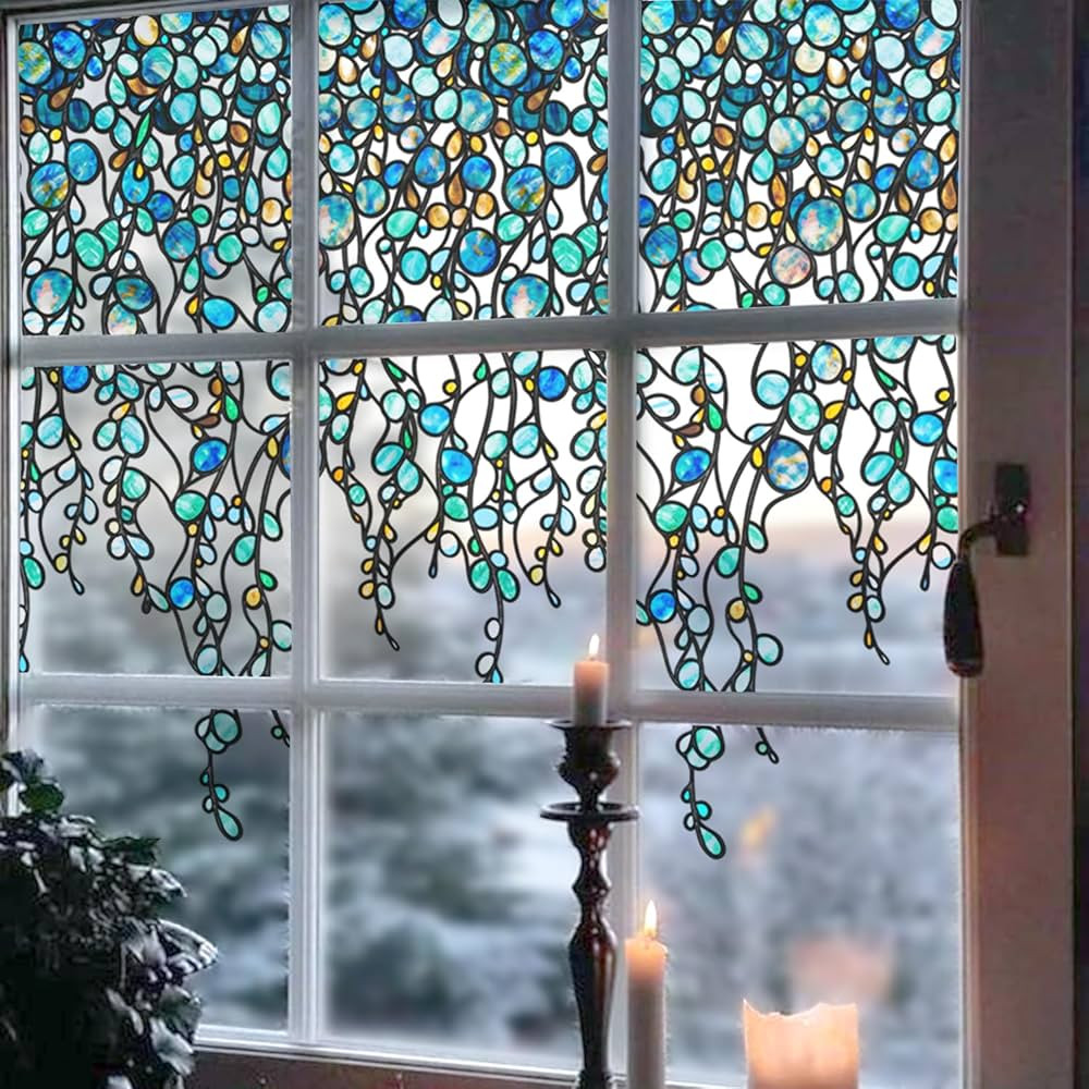 Original Hand Drawn Faux Stained Glass Window Hanging Clings，Double Sided See Through Green Win... | Amazon (US)