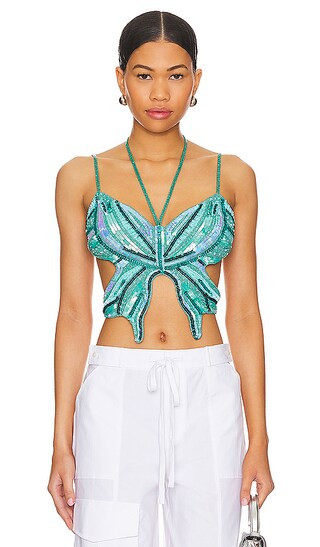 Carola Embellished Top en Turquoise | Revolve Clothing (Global)