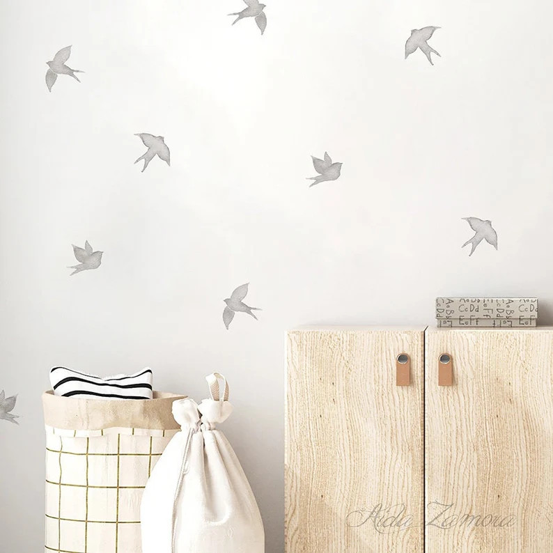 Repositionable Fabric Wall Decal SWALLOWS Nursery Wall - Etsy | Etsy (US)