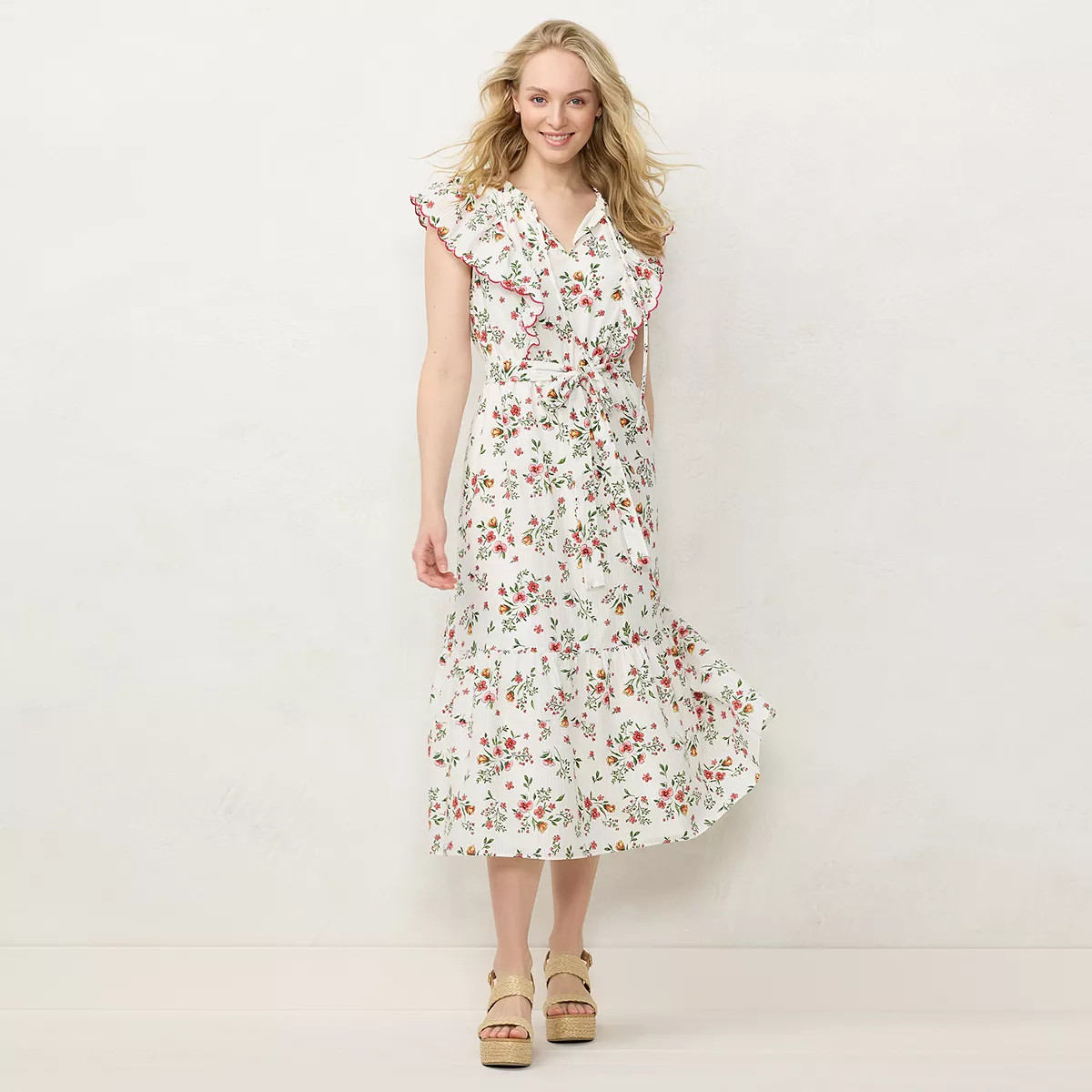 Women's LC Lauren Conrad Scalloped Ruffle Sleeve Midi Dress | Kohl's