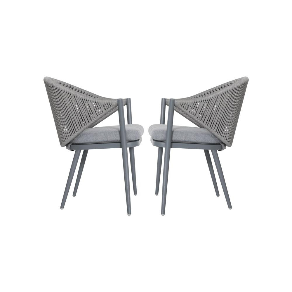 Nuu Garden Aluminum and Woven Rope Outdoor Arm Dining Chair with Removable Grey Cushions (2-Pack) | The Home Depot