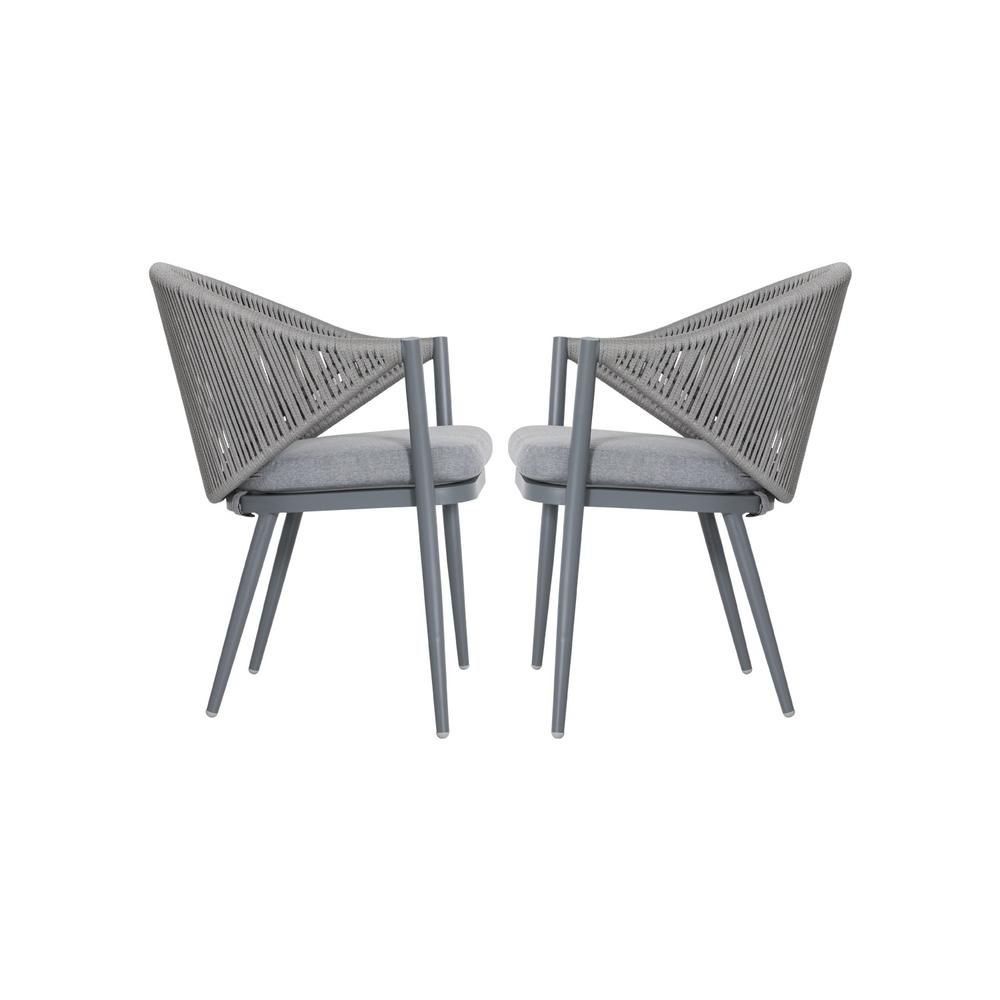 Nuu Garden Aluminum and Woven Rope Outdoor Arm Dining Chair with Removable Grey Cushions (2-Pack) | The Home Depot