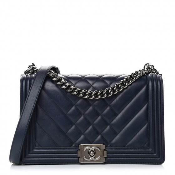 CHANEL

Calfskin Chevron Quilted New Medium Boy Flap Navy Blue | Fashionphile