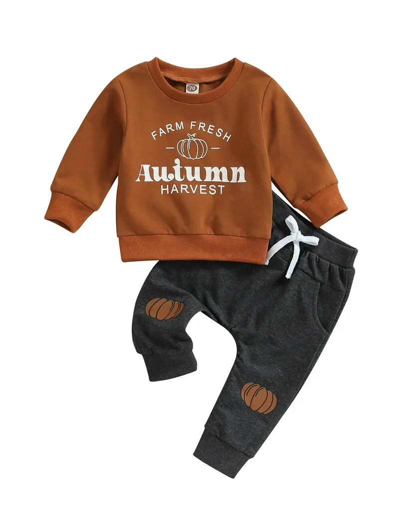 Baby Boy Halloween Casual Outfits Pumpkin Prints Long Sleeve Sweatshirt Pants Set for Toddler Fal... | Walmart (US)