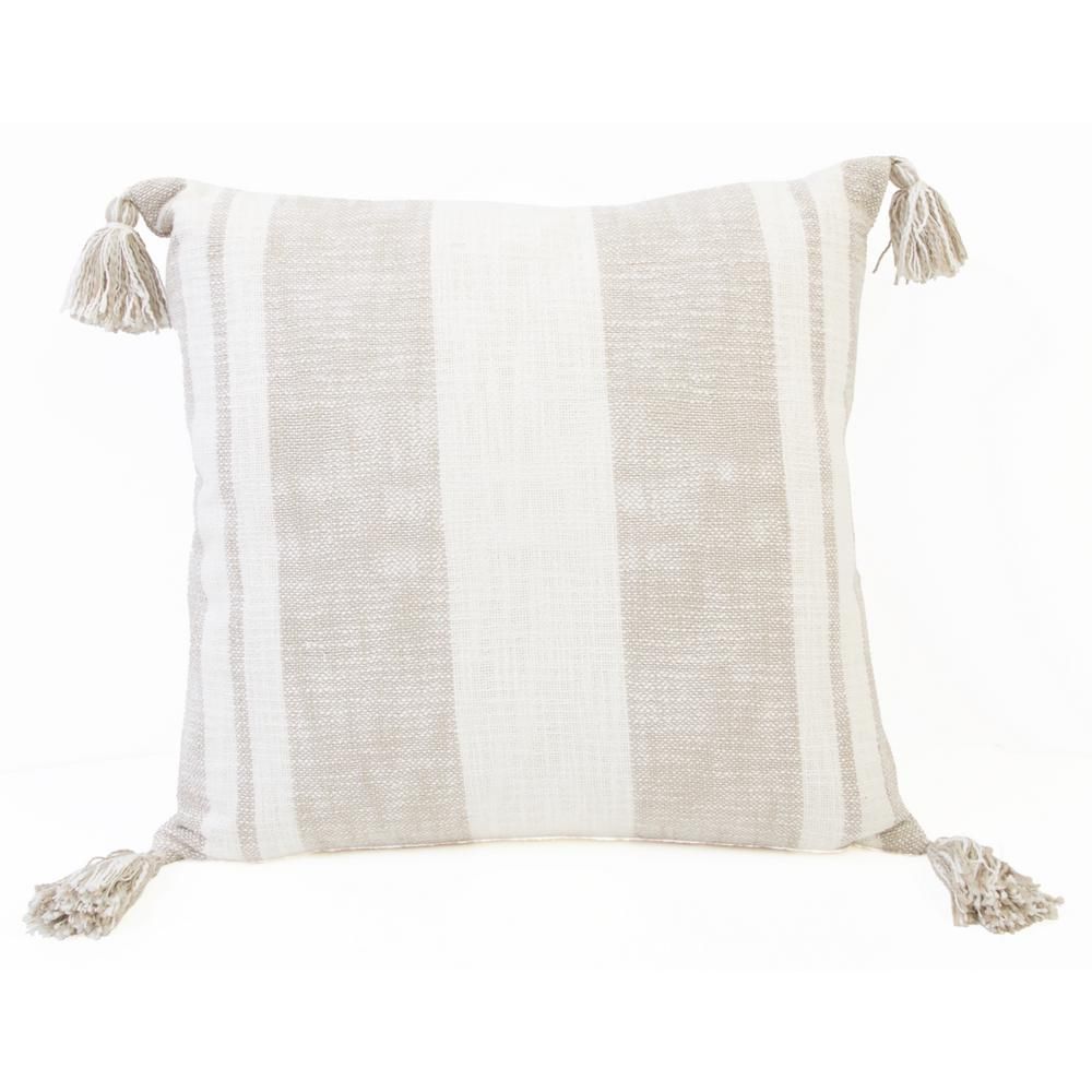 Decor Therapy Sophia Stripe 20 x 20 Feather Gray Corner Tassel Throw Pillow-TH019405002E - The Ho... | The Home Depot