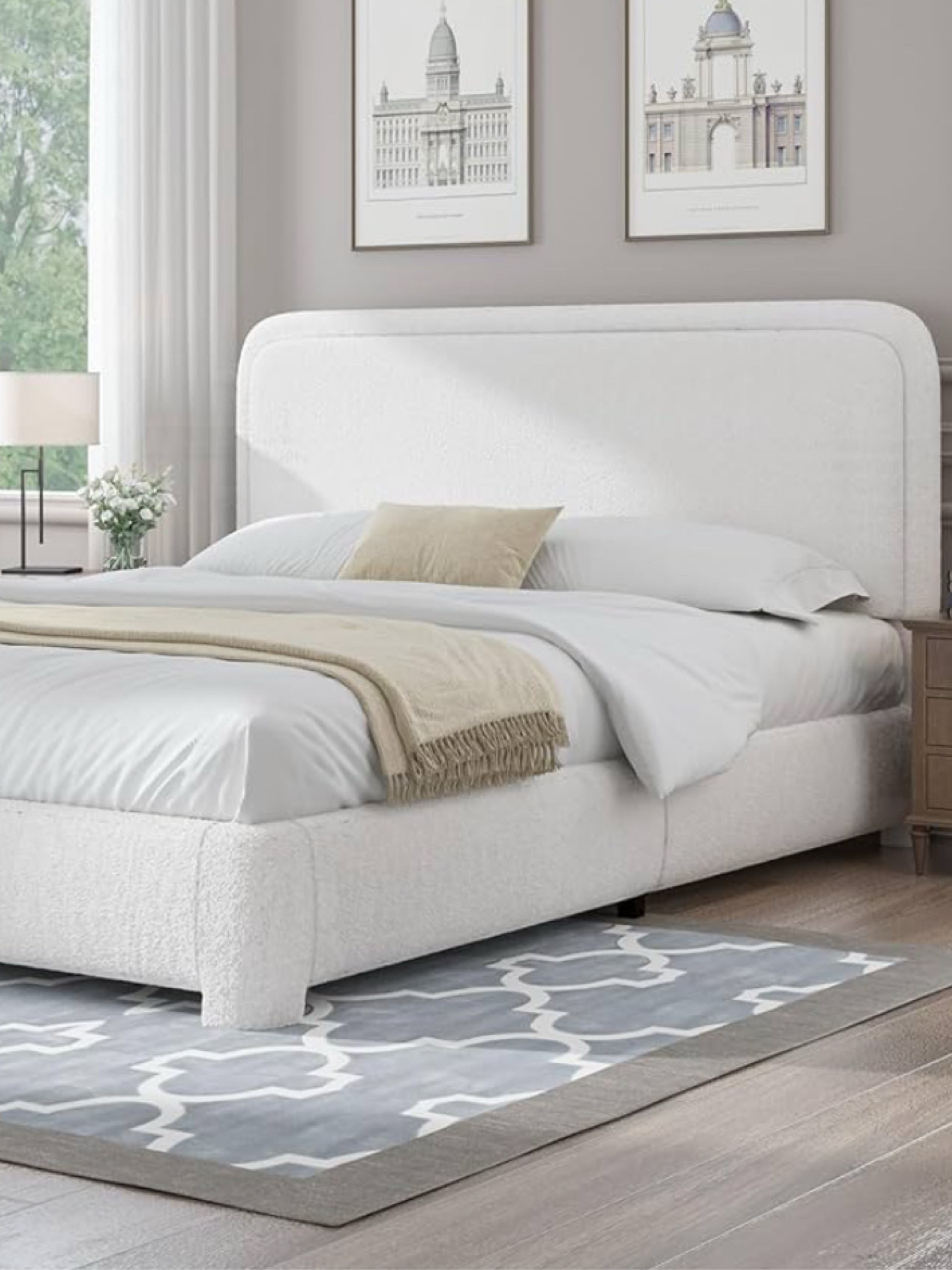 Queen Bed Frame, Boucle Upholstered Platform Bed Frame with Headboard, Modern Style, Soft Rounded Corners
-amazing price 
-easy assembly 
-no box spring required 
-other color options 
#bed #bedroom 


#LTKStyleTip #LTKHome