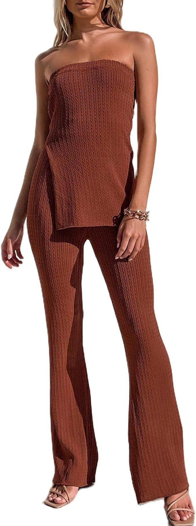 Women's Summer Y2K 2 Piece Outfits Strapless Tube Top and High Waist Bodycon Maxi Long Skirt Set ... | Amazon (US)