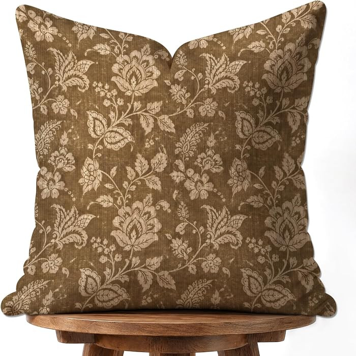 OUZ Vintage Throw Pillow Cover,Retro Brown Floral Decorative Pillowcase | Amazon (US)