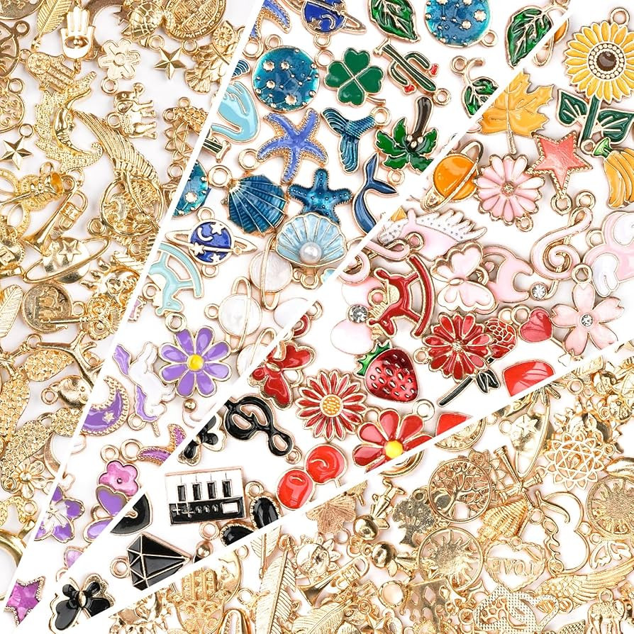 Sistenia 200PCS Charms for Jewelry Making, Bulk Mixed Color Gold Metal Enamel Charms for Bracelet... | Amazon (US)