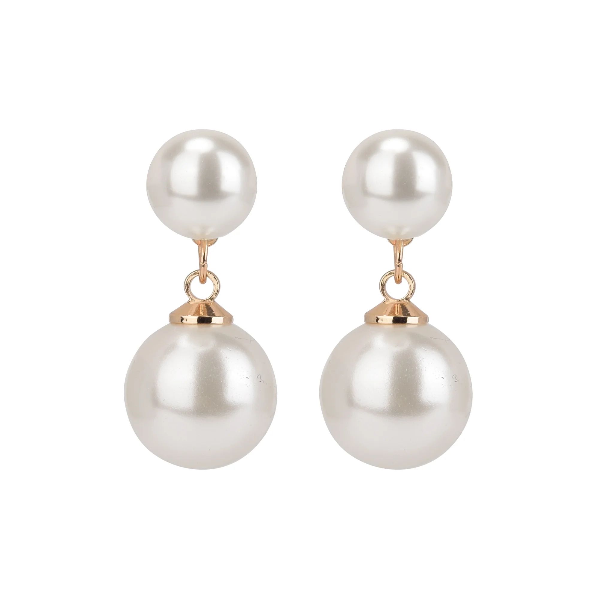 Time and Tru Women's Gold Tone Faux Pearl Drop Metal Earring | Walmart (US)