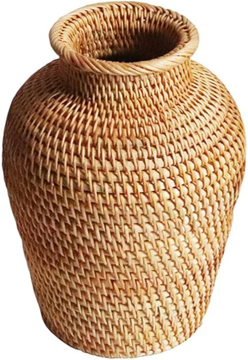 VOSAREA Rattan Vase Country Style Woven Plant Holder Basket Rustic Vase Hand Woven Dried for Home... | Amazon (US)