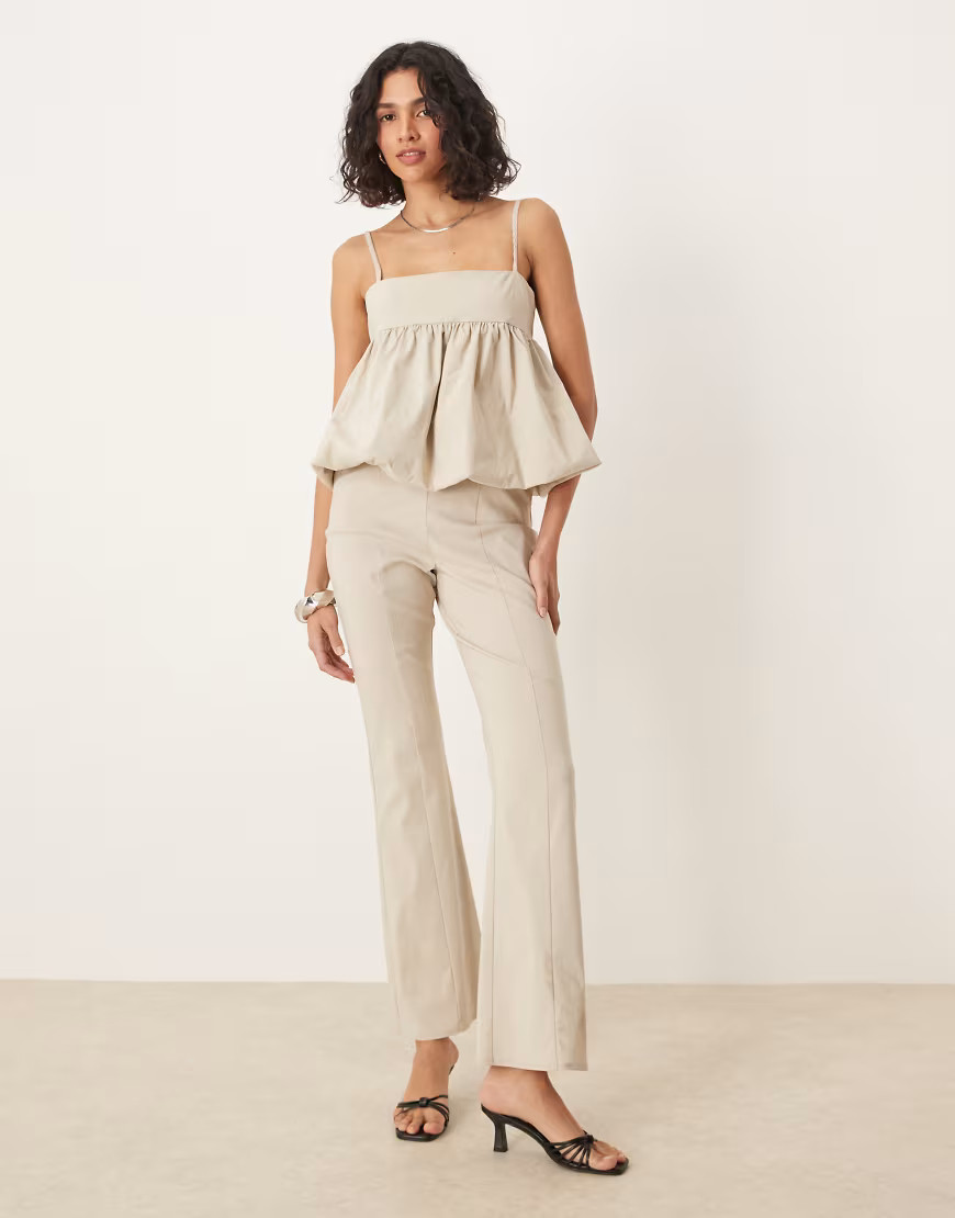 ASOS DESIGN structured peplum jumpsuit in ivory-White | ASOS (Global)