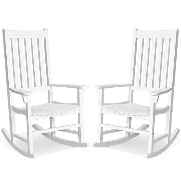 Costway 2PCS Wood Rocking Chair Porch Rocker High Back Garden Seat Indoor Outdoor | Target