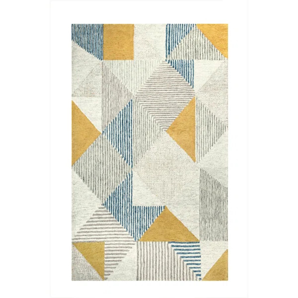 Griffin Geometric Handmade Tufted Wool Blue/Gray/Yellow Area Rug | Wayfair North America