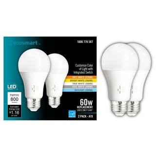 60-Watt Equivalent A19 Dimmable CEC LED Light Bulb with Selectable Color Temperature (2-Pack) | The Home Depot