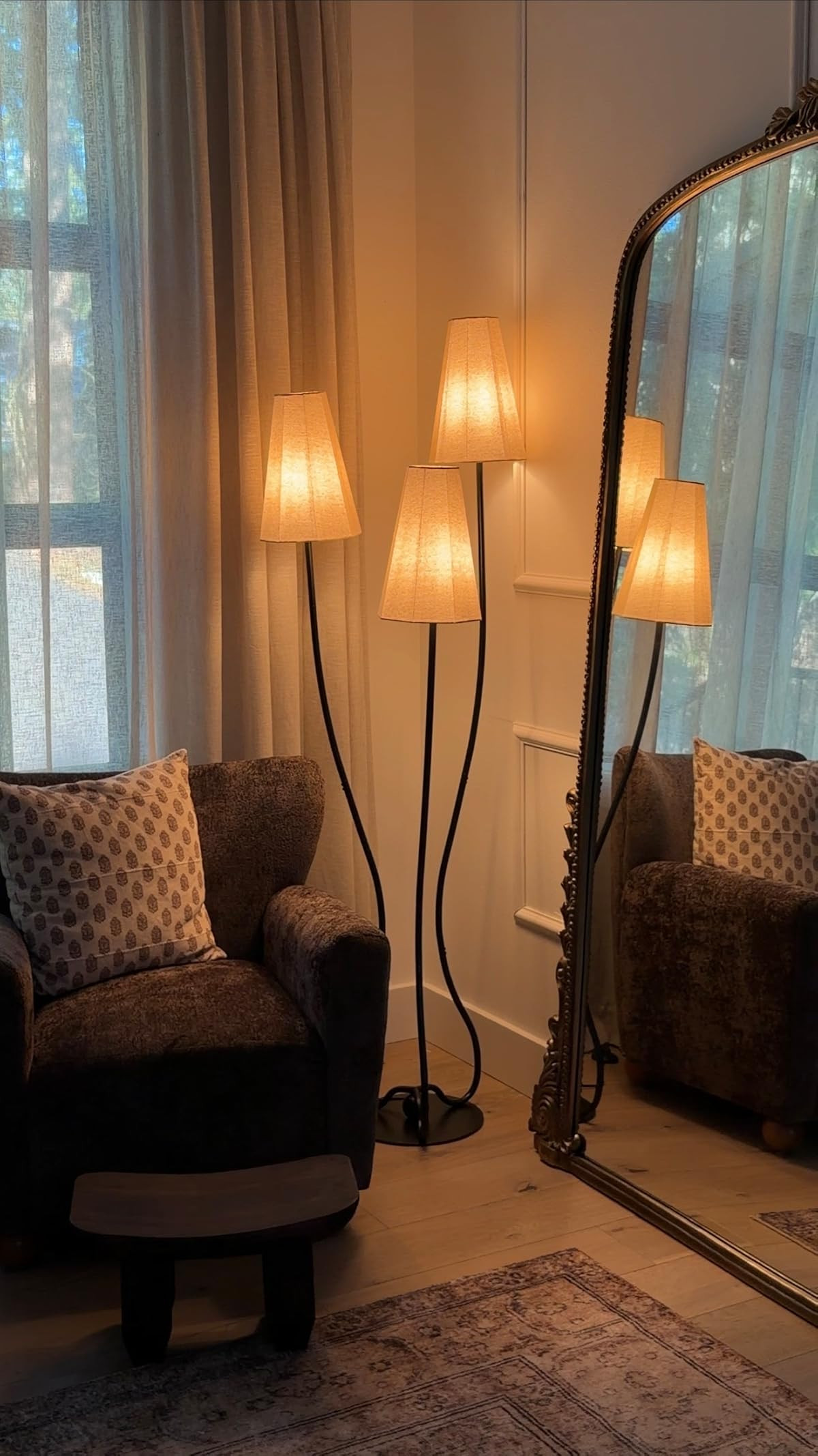 ZenGlimmer Sculptural Vintage Floor Lamp, 3-Light Standing Lamps with Curved Iron Base & Octagona... | Amazon (US)