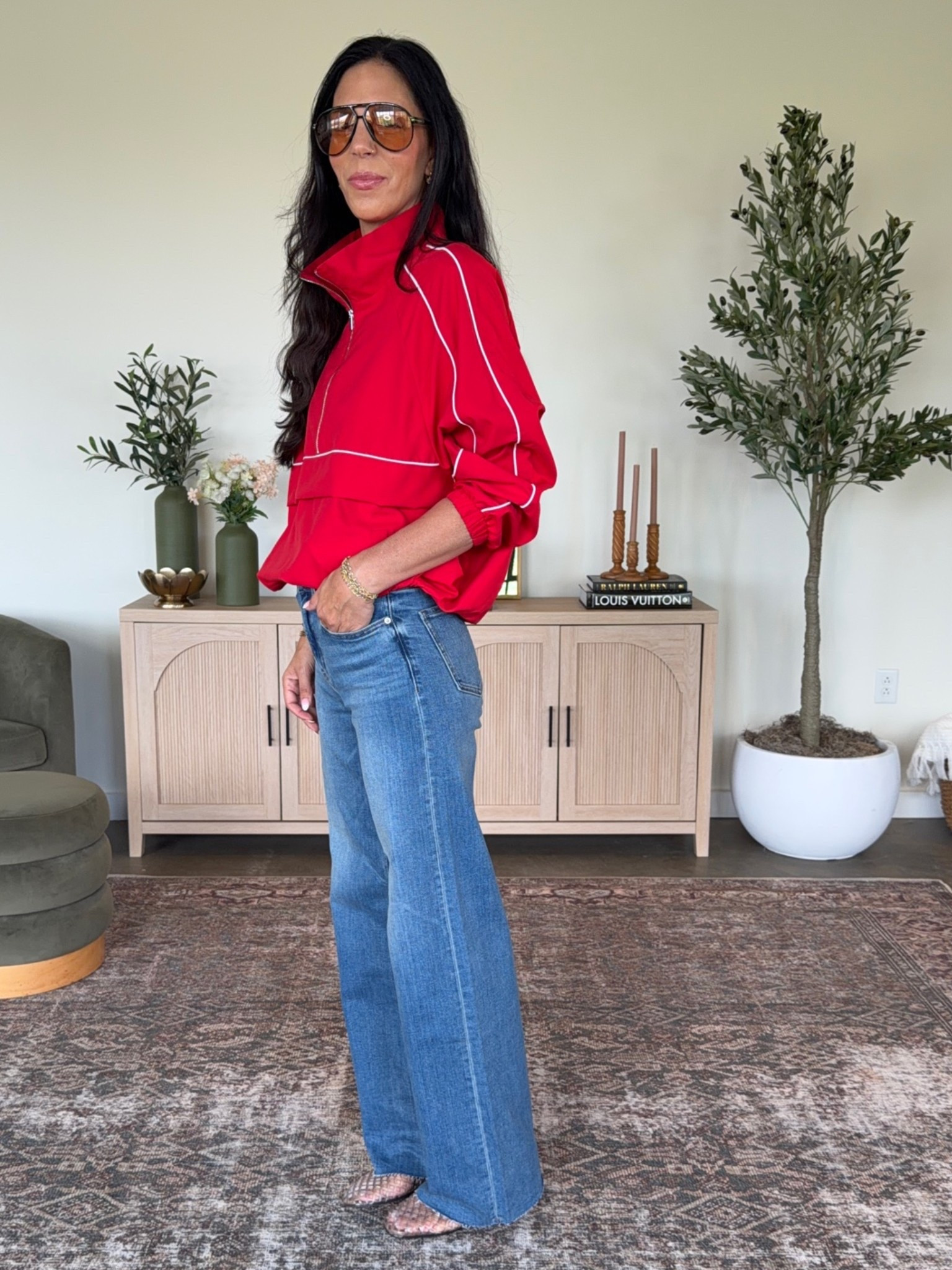 Track jackets are my fave- this one from Amazon is amazing 
Oversized - wearing a small 
@Quince denim- size 26 x-long

#LTKU #LTKootd #LTKOver40