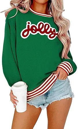 ASTANFY Christmas Sequins Sweatshirts Women Jolly Glitter Patch Crewneck Sweater Xmas Long Sleeve... | Amazon (US)