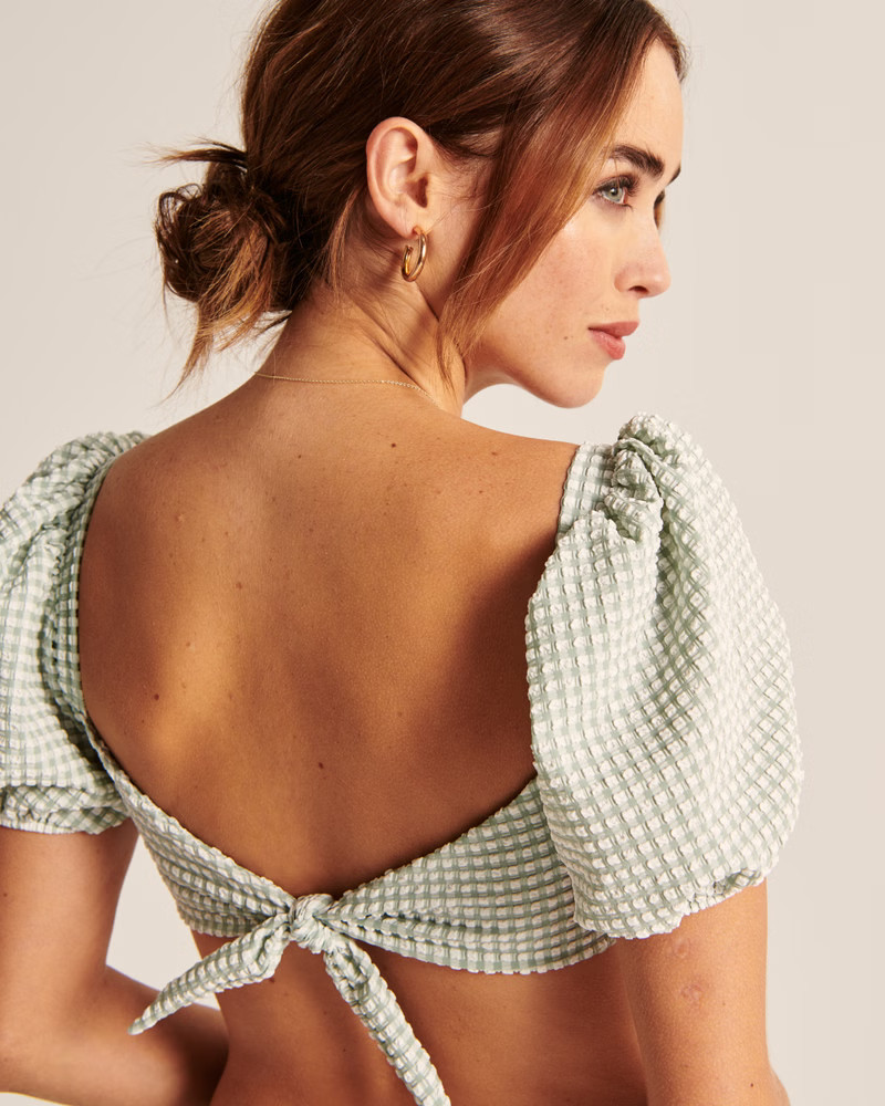 Seersucker Puff Sleeve Bralette | Abercrombie & Fitch (US)