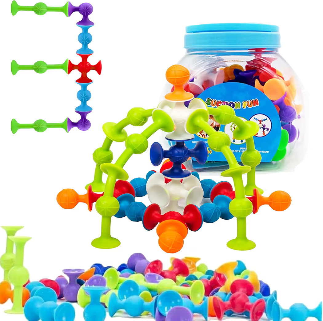 48 Piece Suction Cup Toys Construction Set - Silicone Building Blocks DIY Fun Bath Toys for Kids ... | Amazon (US)