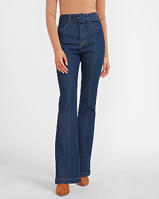 Super High Waisted Belted Flare Jeans | Express