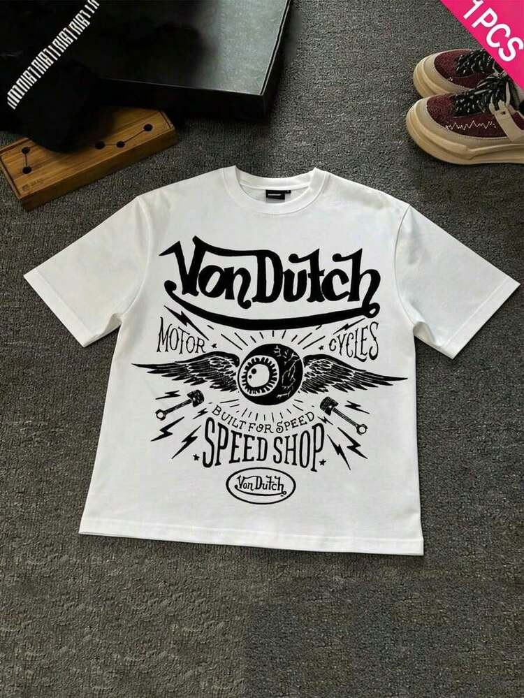 1pcsBoys & Teens' Casual Graphic Print Round Neck Short Sleeve T-Shirt, Summer Top180g-Men's Vintage Graphic T Shirt Casual Cotton Short Sleeve Funny Shirts | SHEIN