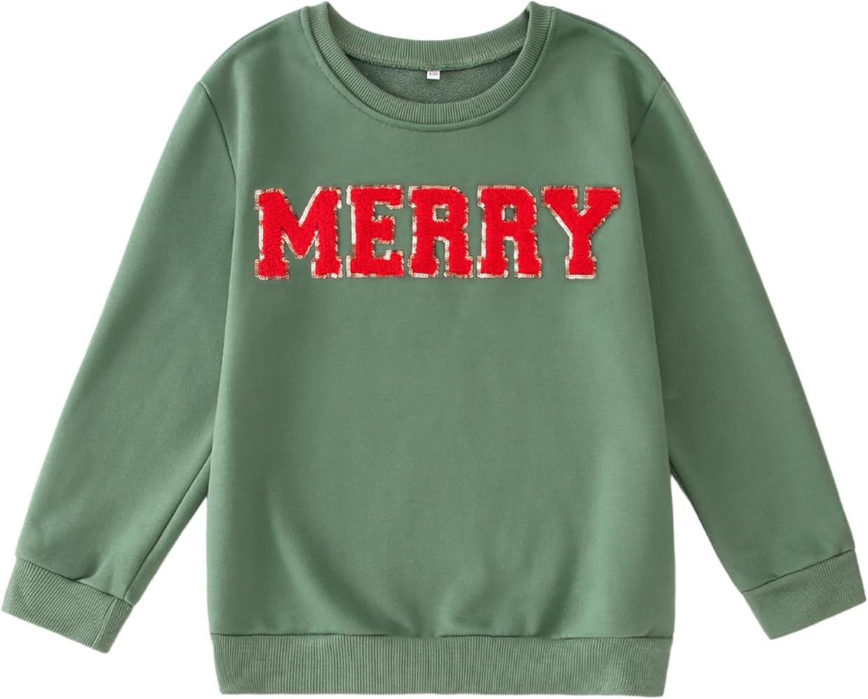 Kid Girl Christmas Sweatshirt Merry Long Sleeve Outfit Shirt Chenille Patch Xmas Holiday Crewneck... | Amazon (US)