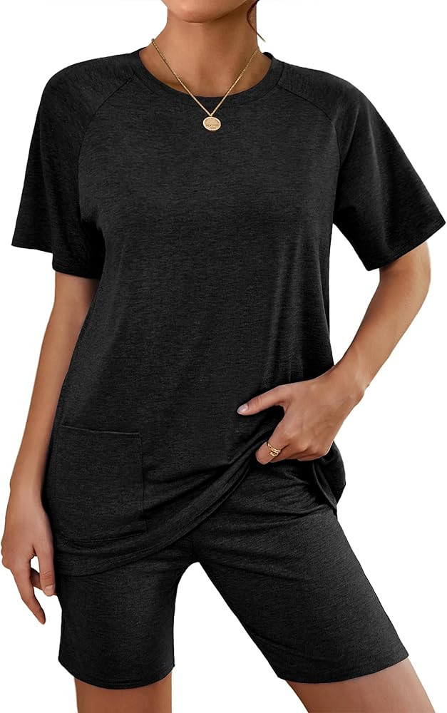 Ekouaer Two Piece Sets for Women Summer Outfits 2026 Lounge Set Crew Neck Tshirts Biker Short Swe... | Amazon (US)