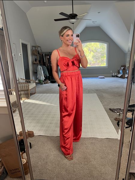 Drew told me to wear this for Valentine’s Day haha. 😍🫶🏼 SO CUTE!!!! So flattering and pants are sooo stretchy & comfy in the waist. 10/10 🔥 TTS - M in top & bottom. Heels TTS

#LTKFind #LTKunder50 #LTKSeasonal