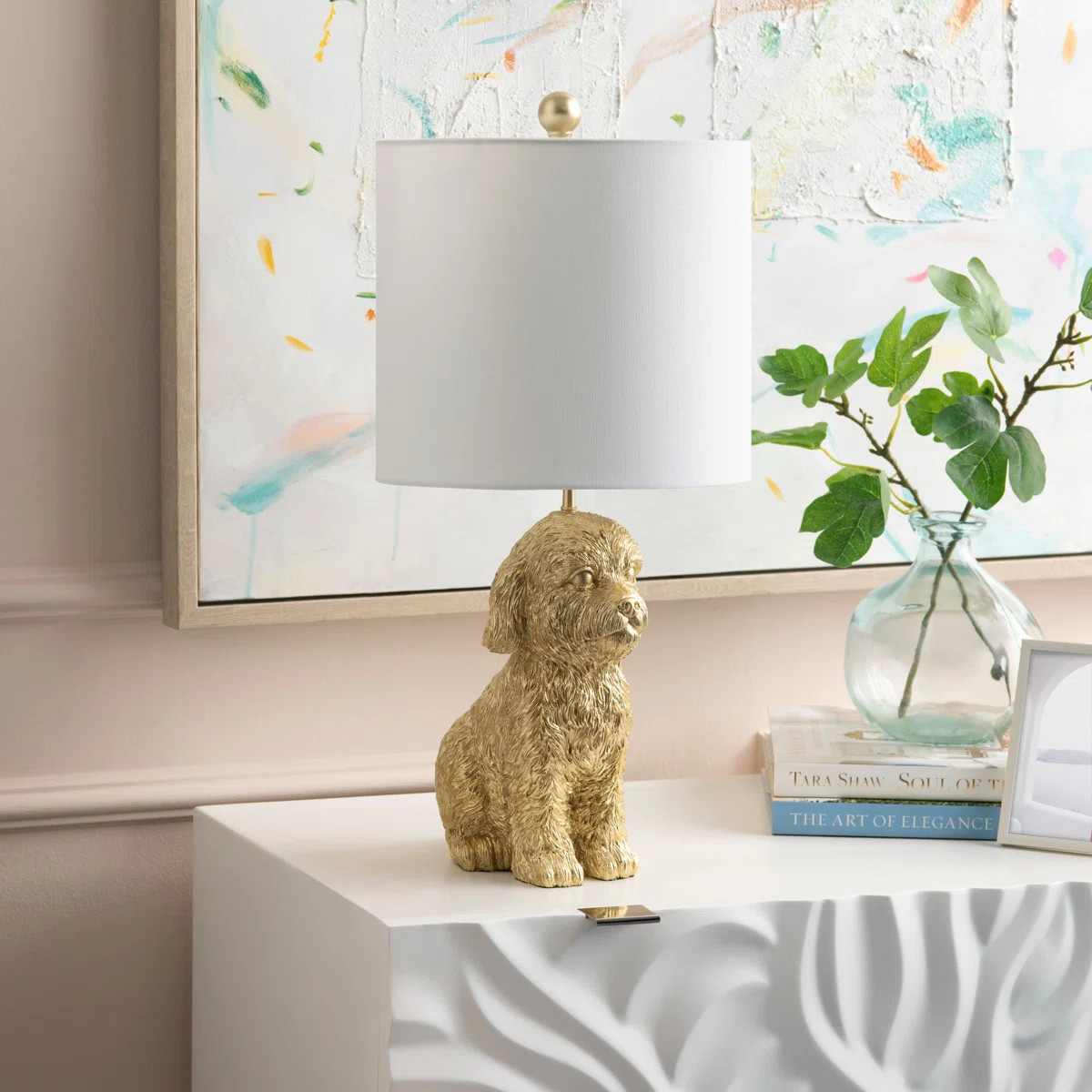 Resin Doodle Dog Table Lamp With Linen Shade | Wayfair North America